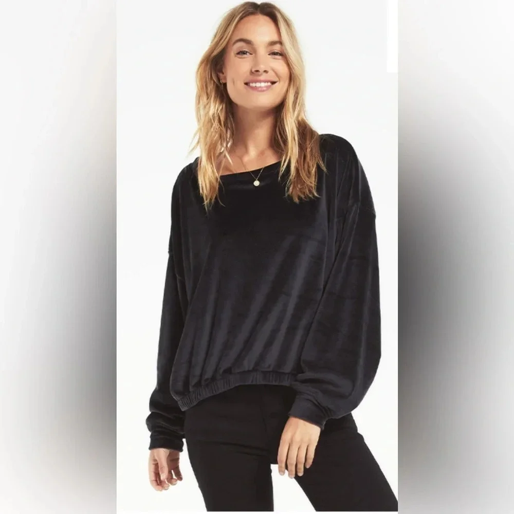 Z Supply Black Bodhi Velour Sweatshirt - Picture 1 of 6